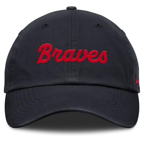 Nike Men's MLB Script Adjustable Hat (US, Alpha, Medium, Large, Navy, Atlanta Braves)