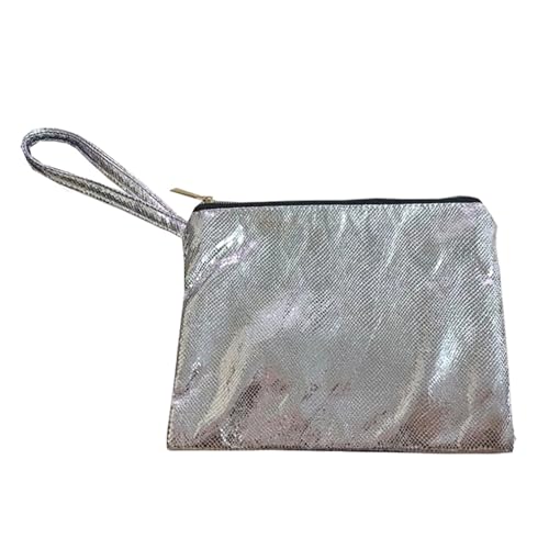 QUXVUIS Silberne Clutch Taschen für Damen, großes Fassungsvermögen, wiederverwendbarer Make up Organizer, Umhängetasche mit Handschlaufe, Kunstleder