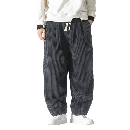 Mens Fleece Corduroy Sweatpants Winter Elastic Waist Oversized Baggy Wide Leg Slacks Pants Casual Streetwear for