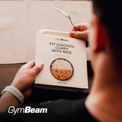 GymBeam FIT Fertigmahlzeit Hähnchen Curry mit Reis - Vollwertige Mahlzeit, hoher Proteingehalt, saftige Hähnchenfilets, mit Kokosmilch und Gemüse, einfach Zuzubereiten, ideal fürs Reisen, 420 g