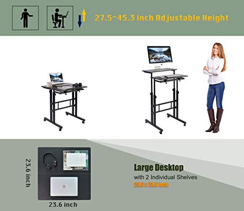 Aiz VC-ZS101-1B Mobile Standing Desk, Adjustable Computer Desk Rolling Laptop Cart thumb #2