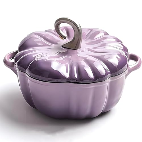 Cacerola poco profunda con tapa, cacerola de hierro fundido, cocotte de calabaza, olla antiadherente, olla for estofado, olla for sopa, horno holandés de hierro fundido con forma de calabaza, calabaza