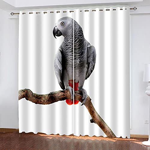 SILUYU Verdunklungsvorhänge 200 X 160 cm Vorhang Vorhänge für Wohnzimmer weiß papagei, Undurchsichtige Vorhänge 3D Teen Schlafzimmer Vorhänge Blickdichte Vorhänge Cover