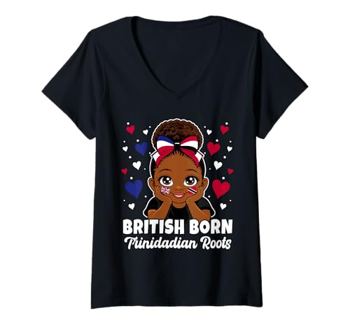 Women's Cute Trinidad Girl Heritage British Born Trinidadian Roots V-Neck T-Shirt