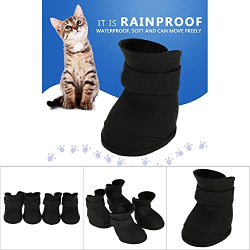 4 Stück Hund Pfotenschutz Wasserdicht, Regen Schuhe Silikon Haustierschuhe Hund Anti-Rutsch-Regenschuhe Haustier Pfotenschutz für Hunde Katzen(L Black)