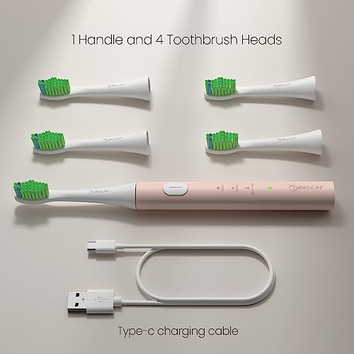 Image of Arisson Sonic Electric Toothbrush for Adults and Kids with 4 Brush Heads, Type C Fast Charging, 40,000 VPM, 3 Mode with 2 Minutes Smart Timer, 1.6 Oz-White on Desert Sand