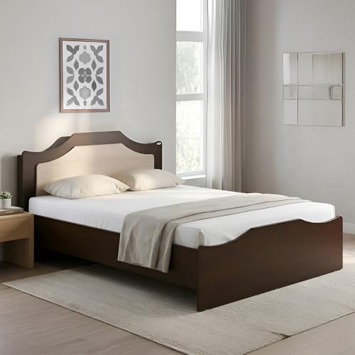 Image of Nilkamal Willy Wooden Double Bed Without Storage | Engineered Wood | Contemporary Design | Wenge & Sonoma Oak