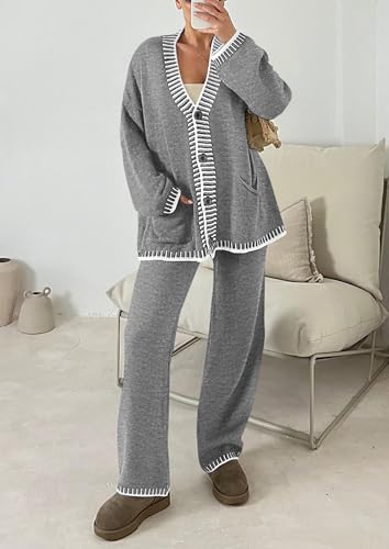 PRETTYGARDEN Lounge Sets for Women Fall 2025 Loungewear 2 Piece Outfits Cardigan Sweaters Track Suit Matching Winter Clothing