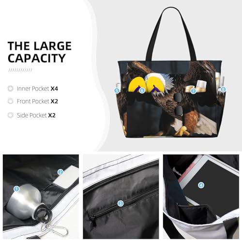 Beach Bags For Women Large Waterproof Sandproof Beach Tote Bag Lightweight Zipper Carry On Bag 3d Bald Eagle Pool Bag For Gym Travel Vocation3