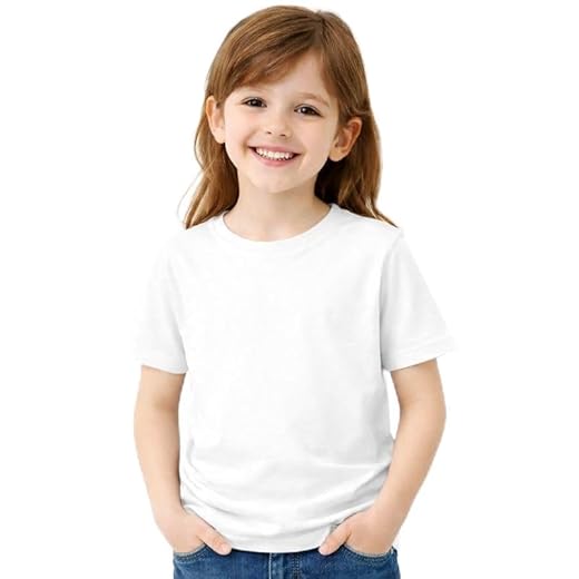 Camiseta Infantil Unissex Básica, Lisa, Casual, Confortável, 100% Algodão Premium, Gola Redonda, Manga Curta (BR, Numérico, 14, Regular, Branco)