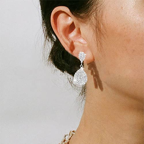 Genbree Rhinestone Bride Wedding Earrings Teardrop Dangle Earring Silver Crystal Wedding Earring For Women And Girls #TOP2