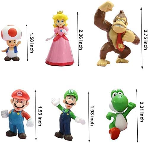 SUVIYA Conjunto de 6 peças de figuras de topo de bolo Super Mario Brothers – Conjunto de bonecos Mar