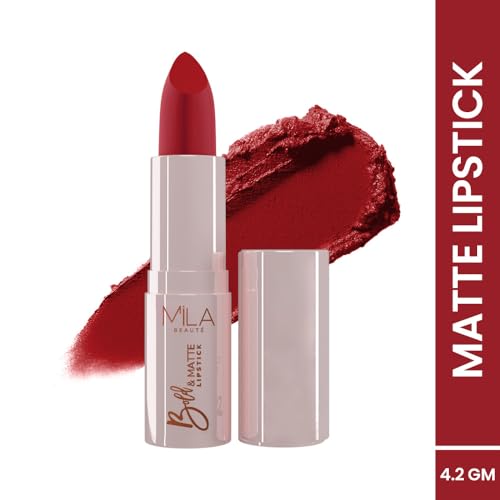 Image of Mila Beaute Bold & Matte Long-Lasting Lipstick | Highly Pigmented Soft Matte Finish | Lightweight & Hydrating with Jojoba Oil | Shade - (Toasted 4.2g) (Pack of 2)