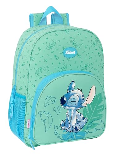 STITCH ALOHA - Mochila Escolar Niño, Mochila Niño, Mochila Infantil, Adaptable a Carro, Ideal para Niños en Edad Escolar, Cómoda y Versátil, Calidad y Resistencia, 33x14x42 cm, Color Turquesa