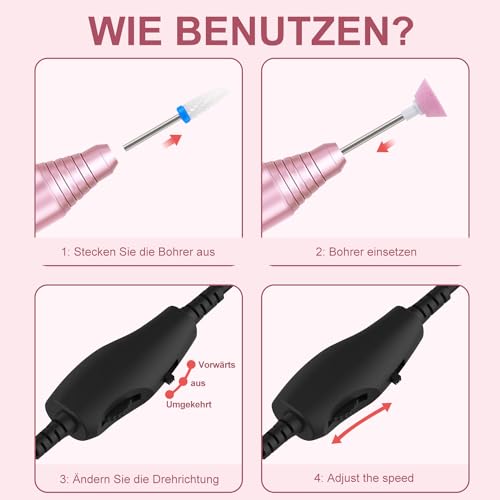 FOLAI Elektrische Nagelfräser, Maniküre Pediküre Set Nagelfeile Elektrisch, Profi Nagelfräser für Gelnägel, Acryl Gelnägel, Kallus Entfernen,Nagelhaut Shellac Nagel, Geschenke für Frauen, Mama