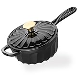 NSIRONS Enameled Cast Iron Sauce Pan, 2 Quart Enameled Saucepan with Lid, Mini Dutch Oven Enamel Saucepan for Cooking Pasta Sauce, Gravy, Puddings, Marinate, Boiling (Black)