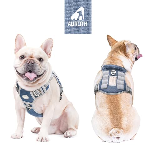 Image of Auroth Tactical Dog Training Harness No Pulling Front Clip Leash Adhesion Reflective K9 Pet Working Vest Easy Control for Small Medium Large Dogs Denim Blue S
