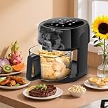 5L Glass Air Fryer 1200W,220-240V Compact Healthy Fryer with LED Touchscreen,Max temp 190°C,Bake,Roast,Grill,Dishwasher Safe,Low Oil Cooking,Energy Saving,Ideal for 1–3 Servings