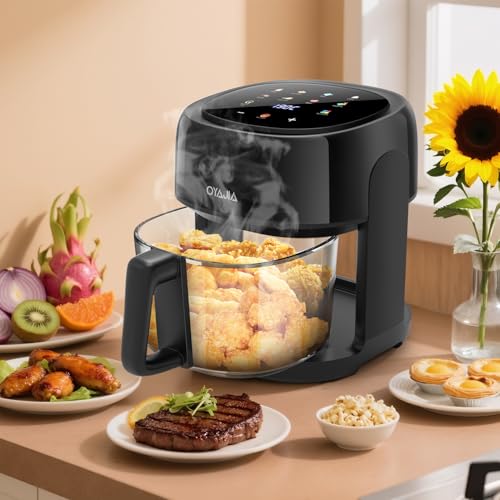 5L Glass Air Fryer 1200W, 220-240V Compact Healthy Fryer with LED Touchscreen, Max temp 190°C, Bake, Roast, Grill, Dish... Safe, Low Oil Cooking, Energy Saving, Ideal for 1–3 Servings