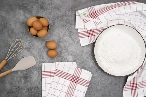Image of Red Cotton Tea Towels - 6 Pack, 100% Cotton, Checkered Pattern, Lint-Free, Hanging Loop, Extra Large Size and Highly Absorbent Kitchen Towels (Red)