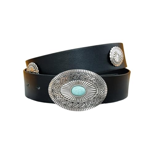 Country Belt for Women and Men Western Cowboy Carving Buckles Chunky Belts Y2k Big Buckle Turquoise Belt