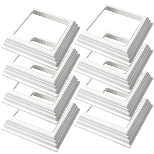 8 Packs 4 Inch Vinyl Post Skirt/England Style Fence Post Cups White PVC Post Column Wraps Porch Two Piece England Base Trim Ring Railing for Wood Vinyl Post Stair Rails Fence Deck Stairs Rails (8)