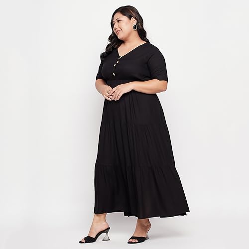 Image of Nabia Women Black Plus Size Solid Maxi Dress