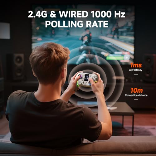 ECHTPower Wireless PC Gaming Controller with TFT Screen, Hall-Effect Joysticks No Drift, 1000Hz Polling, Dual Hall Triggers, Turbo & RGB, Multi-Platform PC Controller for Windows/Switch/Android/iOS - Thumbnail 5