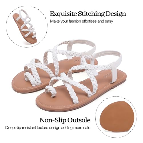 Image of Luoika Women's Wide Width Flat Sandals, Flip Flop Casual Strapy Sandals Slip on Summer Beach Shoes for Women.