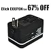 i-SUPERSIM Travel Adapter, Mutil-Nation Travel Adapter With Dual USB Charger for USA EU UK AUS, covers more countries, Universal Safety Fused, Black