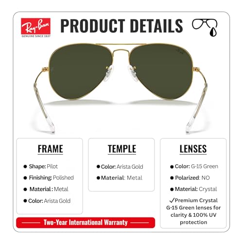 Image of Ray-Ban RB3025 AVIATOR CLASSIC Pilot Shaped Sunglasses for Men & Women with Official RAYBAN Eyewear Kit