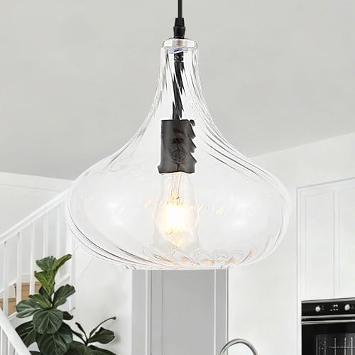 VILUXY Glass Pendant Lights 11inch Large Modern Black Pendant Lighting