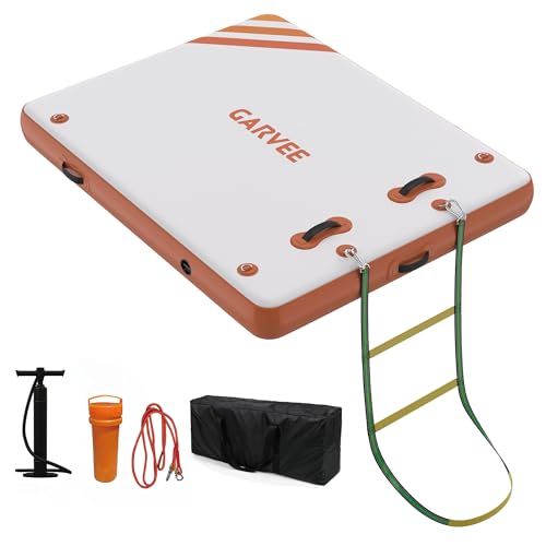 GarveeLife Inflatable Floating Dock 6 x 5 ft Air Dock Platform Non-Slip Surface Thick Lake Floats with Portable Carrying Bag for Lakes, Pool, Beach, Ocean Orange