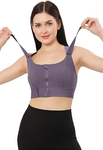 Fashiol Women's High Impact Front Zipper Sports Bra Racerback Bra for Gym, Yoga &amp; Workout | Hooks for Extra Security