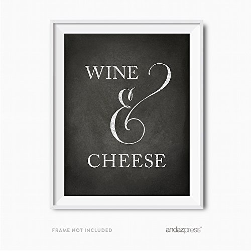 Andaz Press Wedding Party Signs, Vintage Chalkboard Print, 8.5x11-inch, Wine and Cheese Table Sign, 1-Pack, Unframed