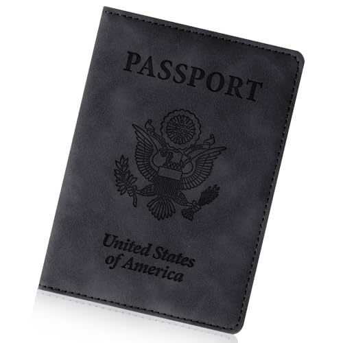 Passport Holder for Travel Essentials RFID Blocking Passport Cover Wallet Card Case for Women and Men PU Leather Black