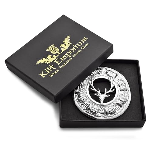 Image of Kilt Emporium Scottish Stag Kilt Brooch Pin - 3-Inch Rust-Free Brass