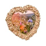 Isaac Jacobs 5x5 Pink with Gold Heart Shaped Rose Border Resin Frame, Photo Tabletop & Wall Display Hanging Display & Home Décor (5x5, Pink with Gold)