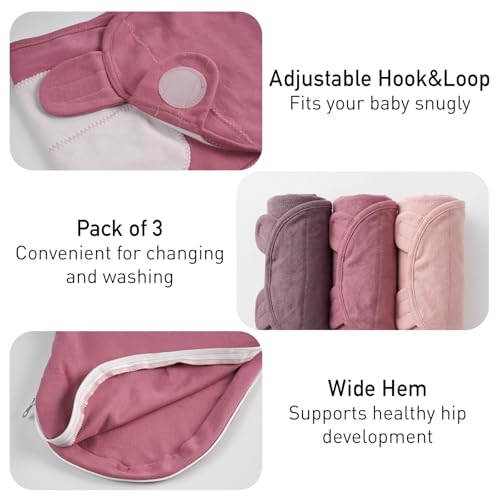 Image of GLLQUEN BABY Newborn Swaddles with Zipper, 0-3 Months, Adjustable Hook&Loop | 3-Pack, Baby Girl Swaddles Organic Cotton Womb-Like Nursery Swaddling Blanket reduces startle reflex, Soft & Skin-Friendly