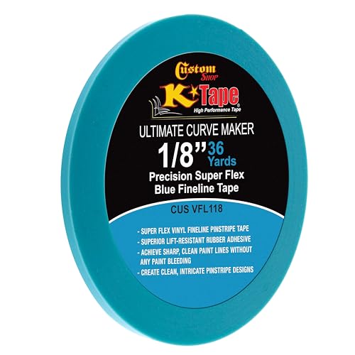 Custom Shop Vinyl Fineline Pinstripe Tape Blue 1/8 x 36 Yard Roll - Create Sharp Graphic Design Curves Mask Fine Lines Conformable Paint Masking Striping Tape for Auto Motorcycle Flame Painting