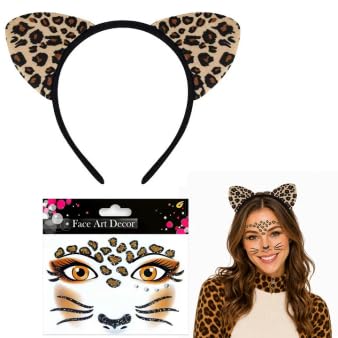 GUIZIYAO Serre Tete Leopard Femme, Accessoire Déguisement, Bandeau Cheveux Fête Thème Animal Parfait Pour Halloween, Le Carnaval, Le Fasching Et Les Fêtes Cosplay