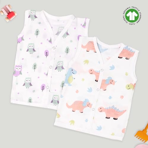 Image of Kidbea Unisex Baby Jhabla Muslin Cotton Clothes | Soft Breathable Sleeveless Infant Wear | Newborn Baby Cute Printed Summer Clothes
