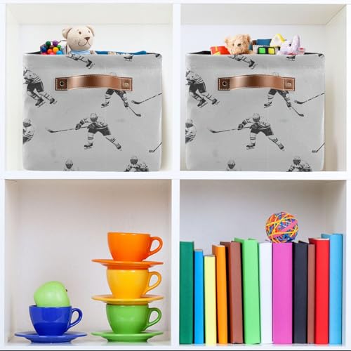 Image of Aslsiy Storage Basket Gray Hockey Players Nursery Bins Baby Canvas Box Clothes Shelf Basket Laundry Hampers 2 Pcs