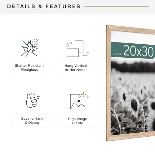 MCS Studio Gallery Classic 20x30 Poster Frame Natural Woodgrain, Vertical & Horizontal Wall Hanging Large Picture Frame for Photos, Posters & Art Prints (1-Pack)