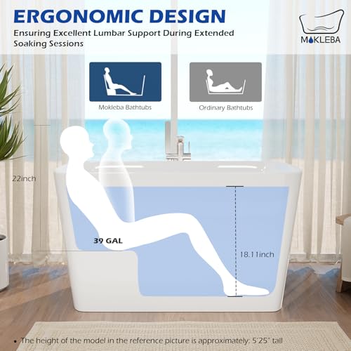 Image of 47 inch Square Japanese Soaking Tub with Seat,FreeStanding Bathtub,Glossy White