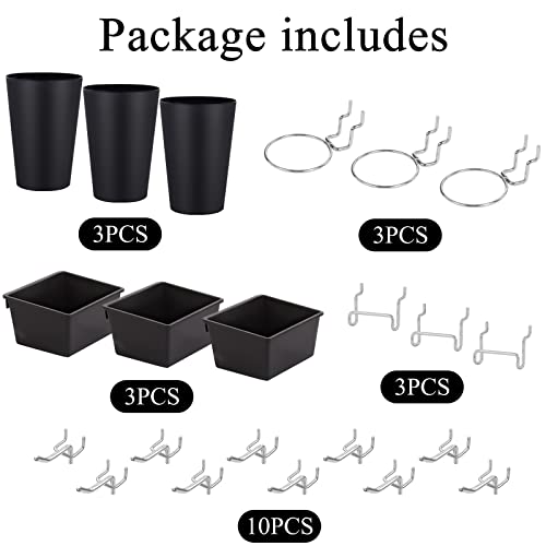 CIOUYAOS 6 Sets Lochwand Zubehör Pegboard Box Cup mit Haken und 10pcs Ringe, Stecktafel Werkzeugregal Tools Organizer Storage für Garage Werkbank Hobby Craft Room Home Büro Küche Zubehör – Bild 6