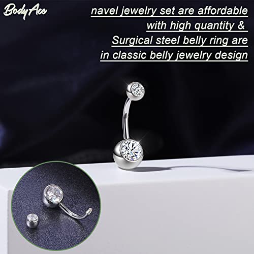 Bodyace 14G Double Cz Belly Button Rings For Women, 925 Sterling Silver Belly Barbell Piercing Internally Threaded Curved Navel Barbell Body Jewelry (Gold) #TOP4