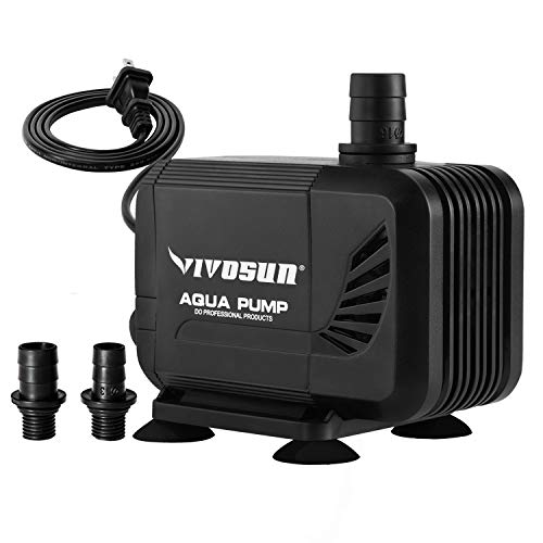 VIVOSUN 400GPH Submersible Pump(1500L/H, 15W), Ultra Quiet Water Pump with 5.3ft High Lift, Fountain Pump with 5ft Power Cord, 2 Nozzles for Fish Tank, Pond, Aquarium, Statuary, Hydroponics