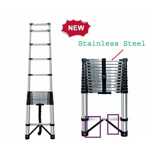 Image of Lukia 15-Steps (14.5 ft) Stainless Steel Telescopic Ladder with Leg Support