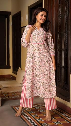 Image of FABNEX Kurta Set for Women | Women Kurta Pant Set |Cotton Blend Regular Women Kurti with Dupatta (Mix Kurta Set 2)